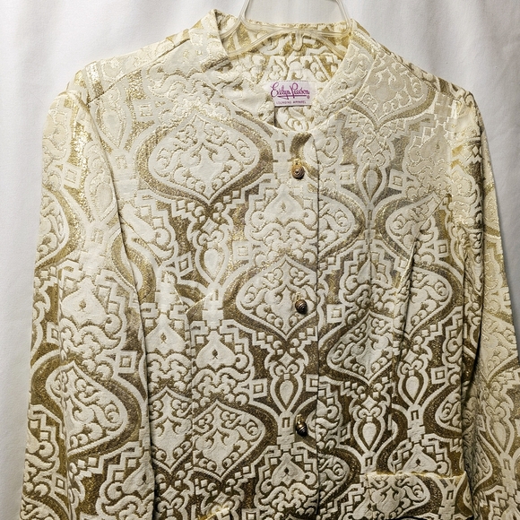 Vintage MCM Evelyn Pearson Lounging Robe Cover-up Cream w/Gold Metallic - Picture 2 of 11